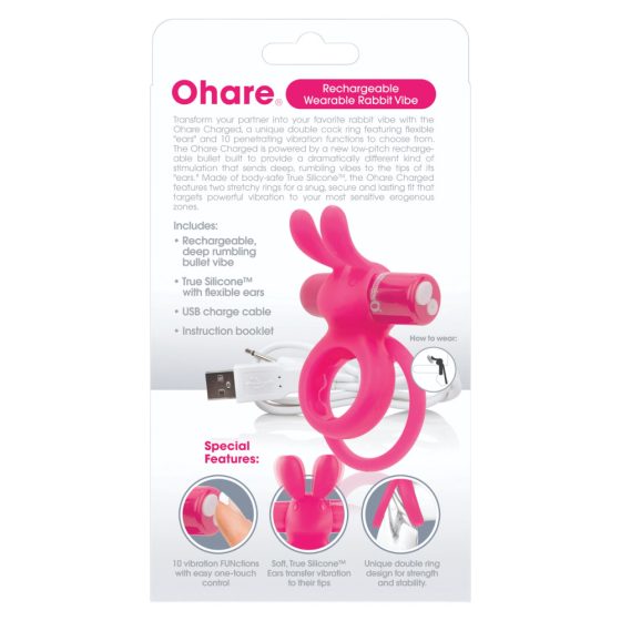 Screaming Charged Ohare - rechargeable bunny vibrating penis ring (pink)