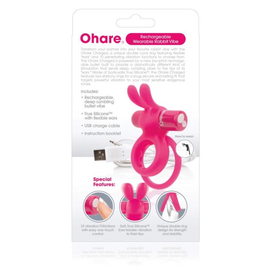 Screaming Charged Ohare - rechargeable bunny vibrating penis ring (pink)