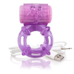   Screaming Charged BigO - rechargeable, star, vibrating penis ring (purple)