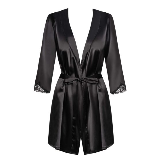 / Obsessive Satinia Robe - short satin robe with thong (black)