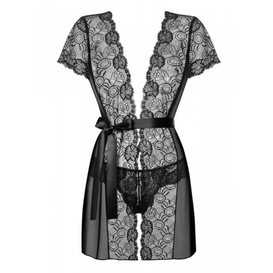 Obsessive Alluria - lace robe with thong (black) - L/XL