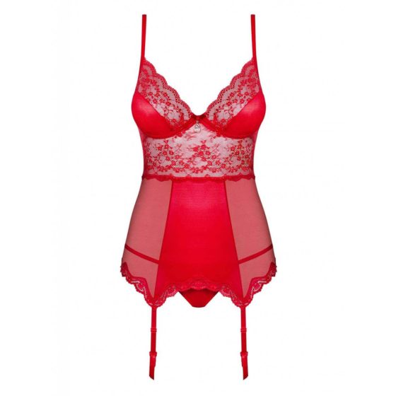 Obsessive Lovica - lace garter top and thong (red) - L/XL