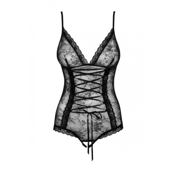 Obsessive Slevika - open lace body with front lace (black) - L/XL