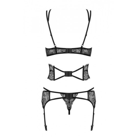 Obsessive Frivolla - racy lace lingerie set - 4 pieces (black) - L/XL