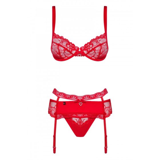 Obsessive Heartina - Floral Lingerie Set with Heart Decoration (red)