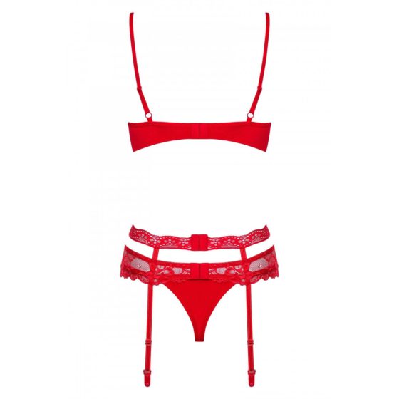 Obsessive Heartina - Floral Lingerie Set with Heart Decoration (red) - L/XL