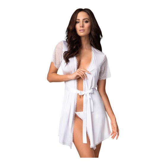 Obsessive Miamor Robe - lace sleeve robe with thong (white)