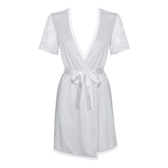 Obsessive Miamor Robe - lace sleeve robe with thong (white) - L/XL