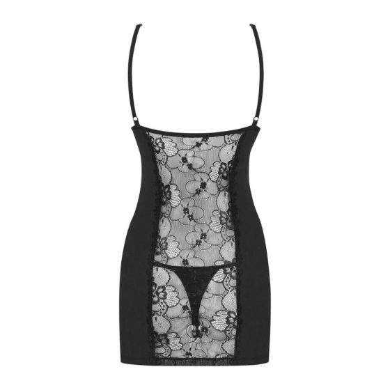 Obsessive Heartina - floral heart embellished nightdress with thong (black)