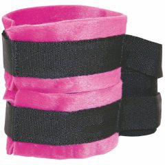 S&M - Velvet handcuffs with long link (pink-black)