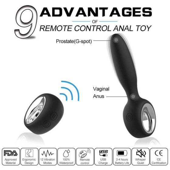 Aixiasia Dylon-Remote - Rechargeable, radio controlled anal vibrator (black)